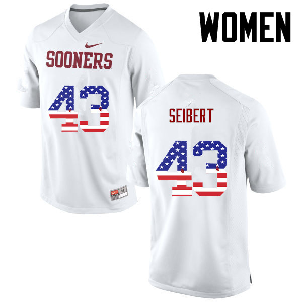 Women Oklahoma Sooners #43 Austin Seibert College Football USA Flag Fashion Jerseys-White